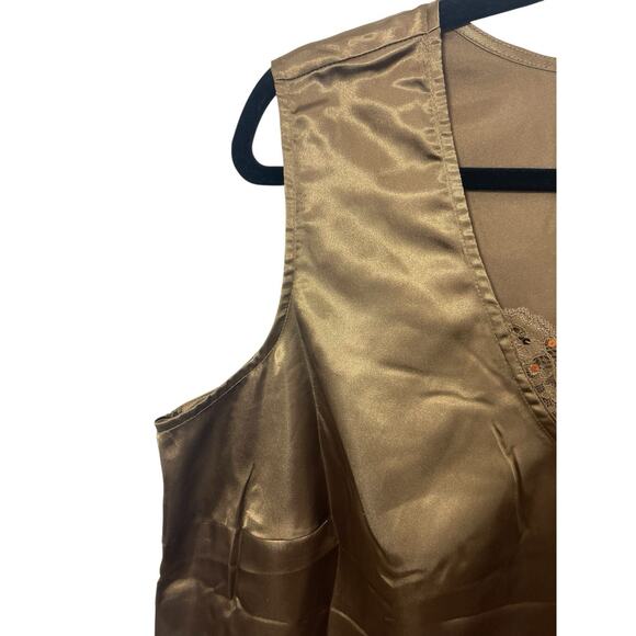 Denim 24/7 Lace Trim Top Brown Tank Cami Camisole 16W Y2K Gold Sleeveless Satin - Picture 6 of 8